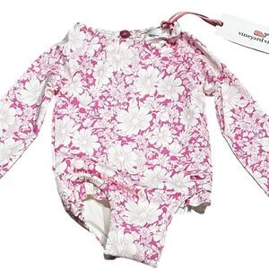 NWT! Vineyard Vines Baby Pink Floral Ditsy-Tea Ruffle Long Sleeve Swimsuit 0-3M